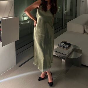 MaxMara Olive Green Satin Dress